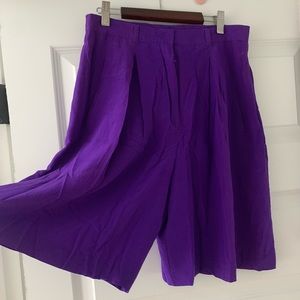vibrant purple high waisted silk shorts